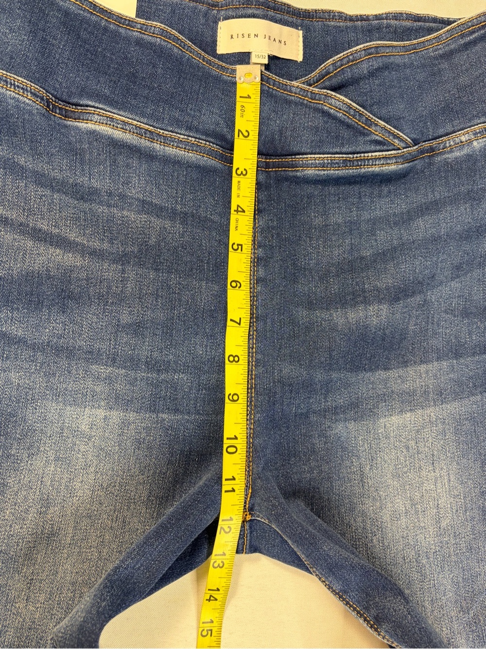 Risen Womens Sz 15 / 32 Straight Cropped High Rise Stretch Denim No Distress - Picture 3 of 11